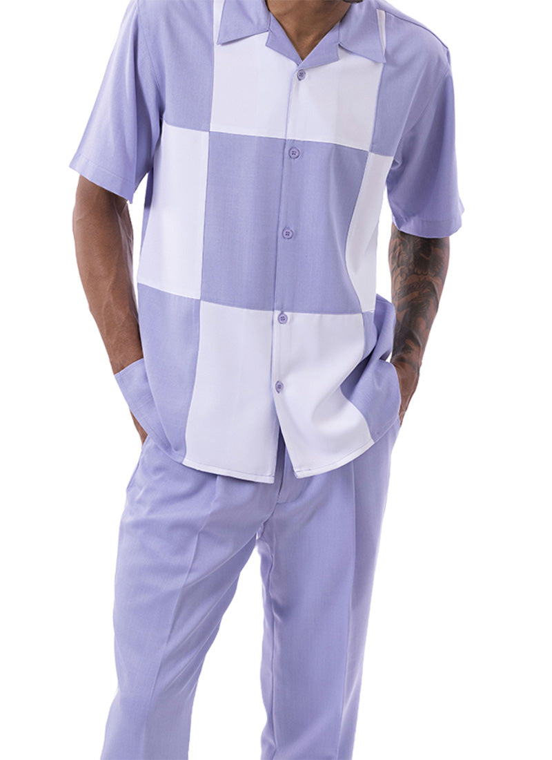 Lavender Color Block Walking Suit 2 Piece Short Sleeve Set