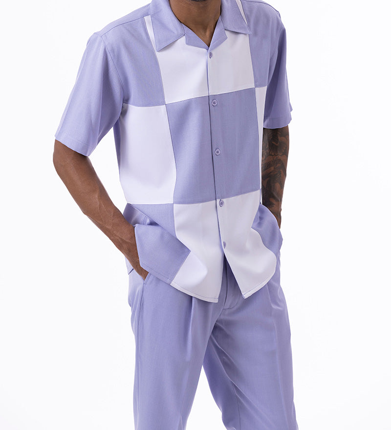 Lavender Color Block Walking Suit 2 Piece Short Sleeve Set