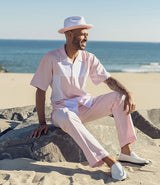 Pink Color Block Walking Suit 2 Piece Short Sleeve Set