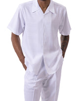 White Weave Pattern Walking Suit 2 Piece Short Sleeve Set