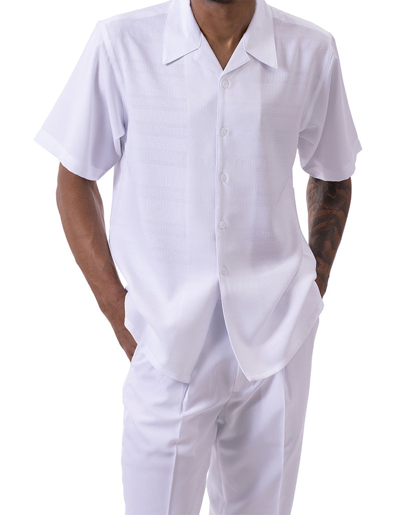 White Weave Pattern Walking Suit 2 Piece Short Sleeve Set