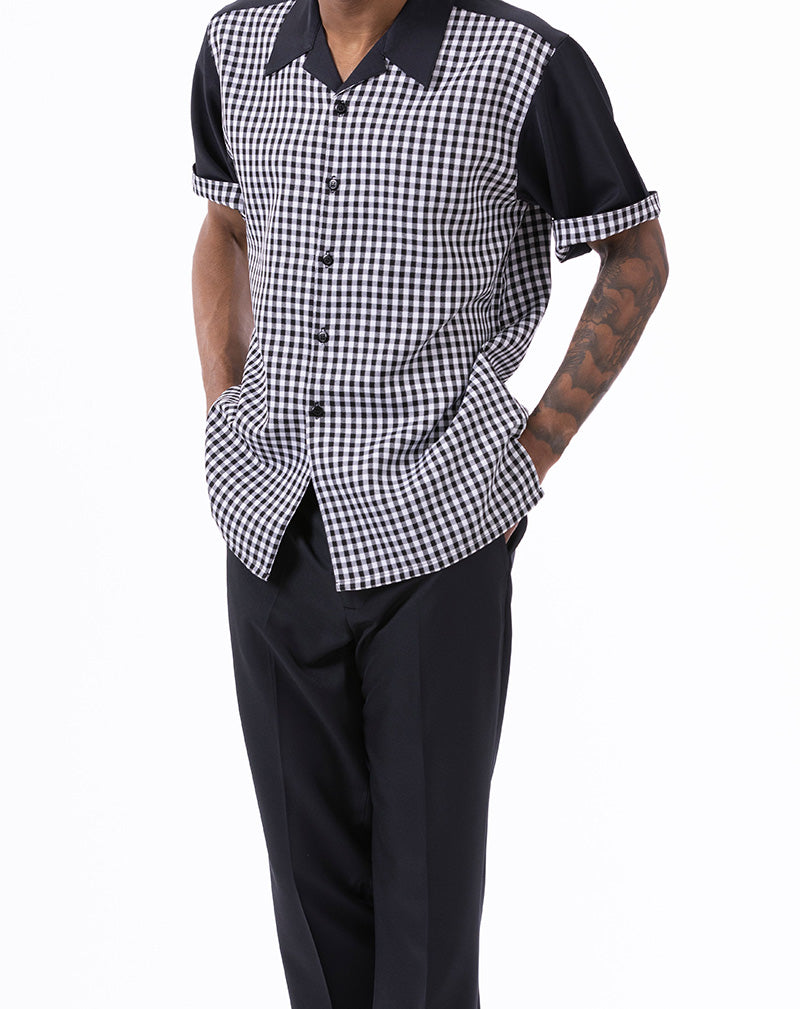 Black Check Walking Suit 2 Piece Short Sleeve Set