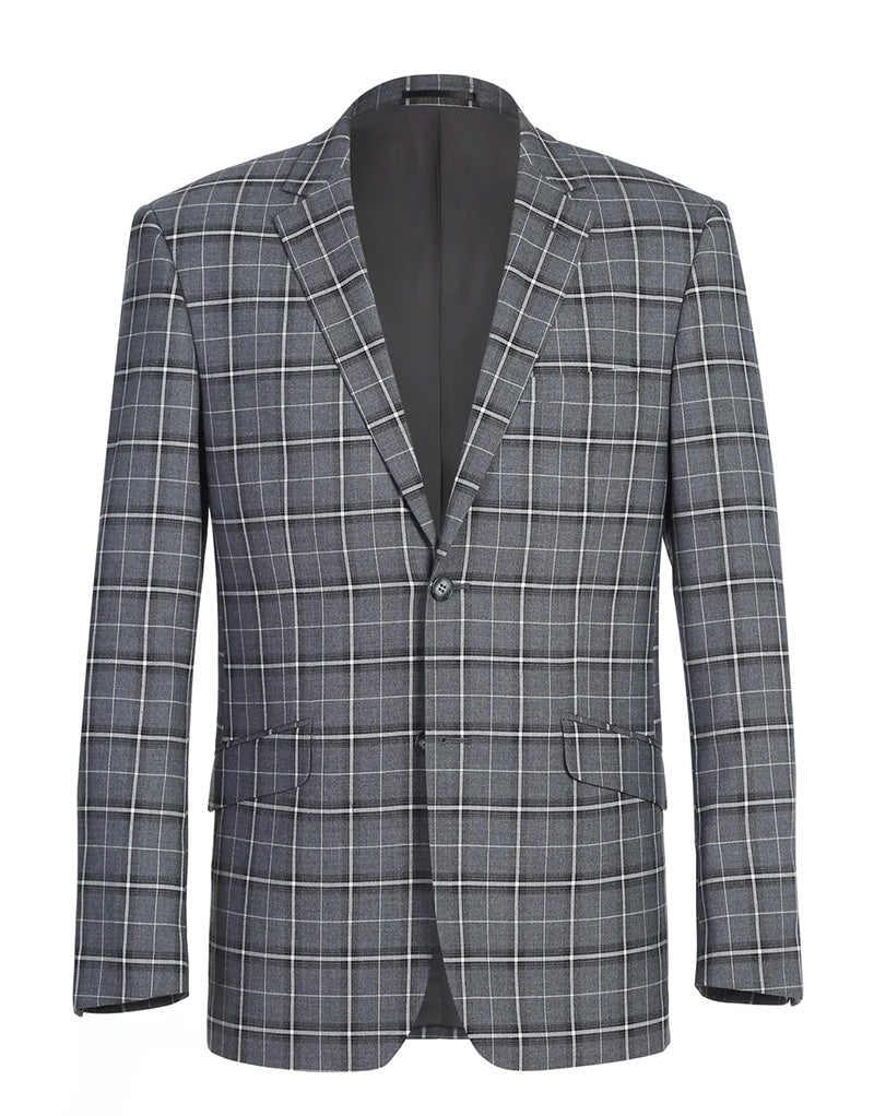 (46L) Regular Fit 2 Piece Notch Lapel Suit Gray Check Pattern