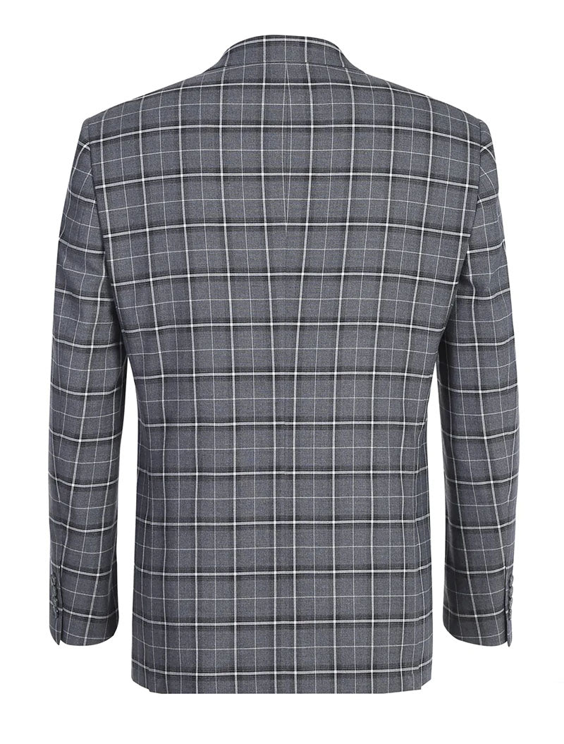 Regular Fit 2 Piece Notch Lapel Suit Gray Check Pattern