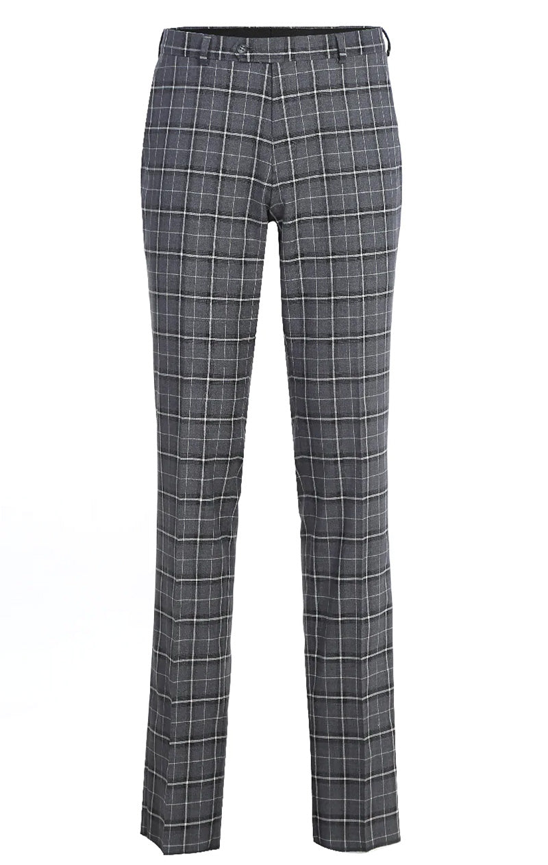 Regular Fit 2 Piece Notch Lapel Suit Gray Check Pattern