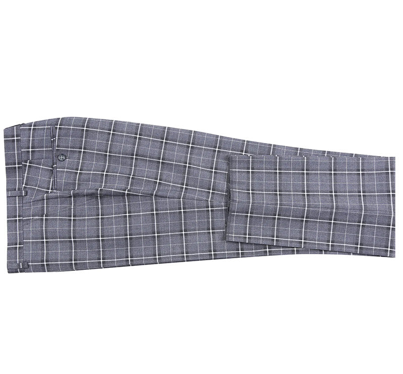 (46L) Regular Fit 2 Piece Notch Lapel Suit Gray Check Pattern