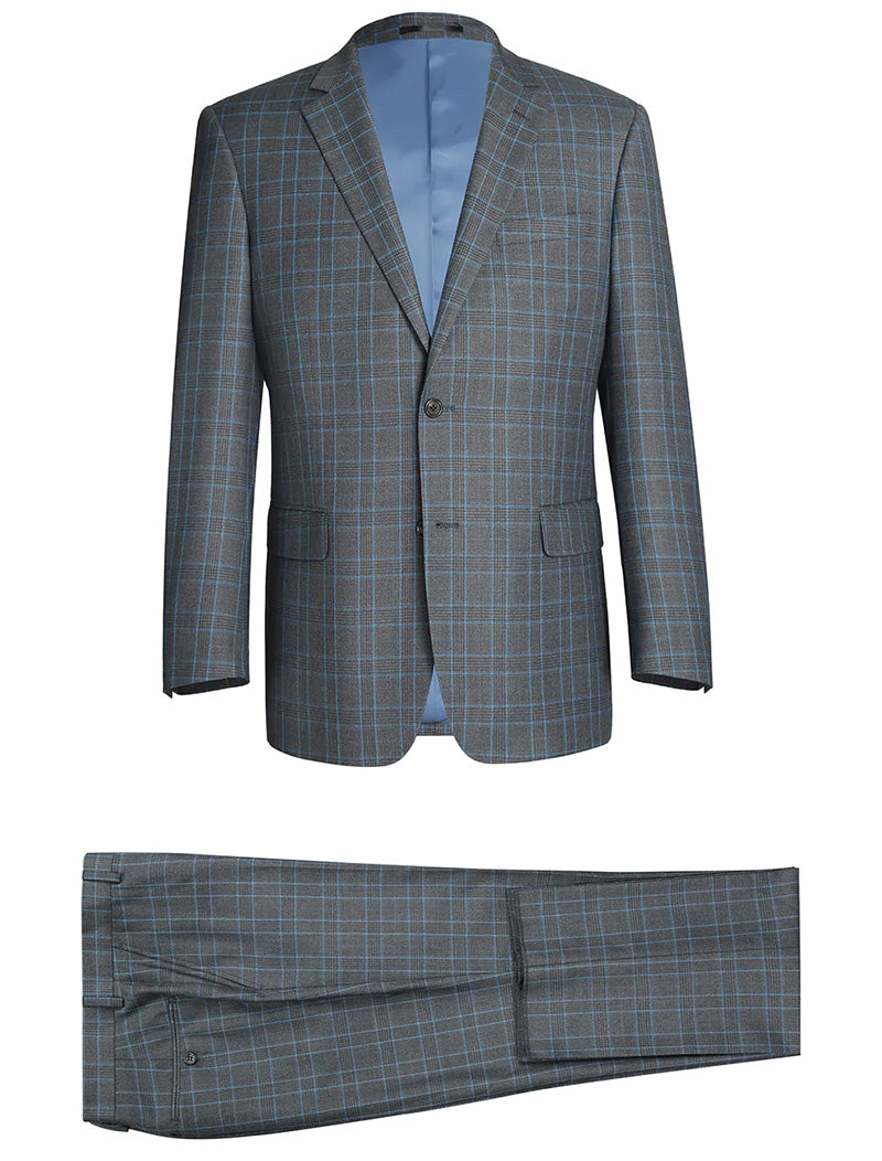 Regular Fit 2 Piece Dress Suit Windowpane in Light Gray