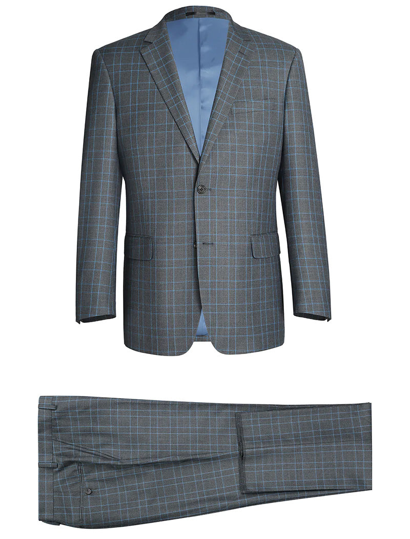 (46L) Regular Fit 2 Piece Dress Suit Windowpane in Light Gray