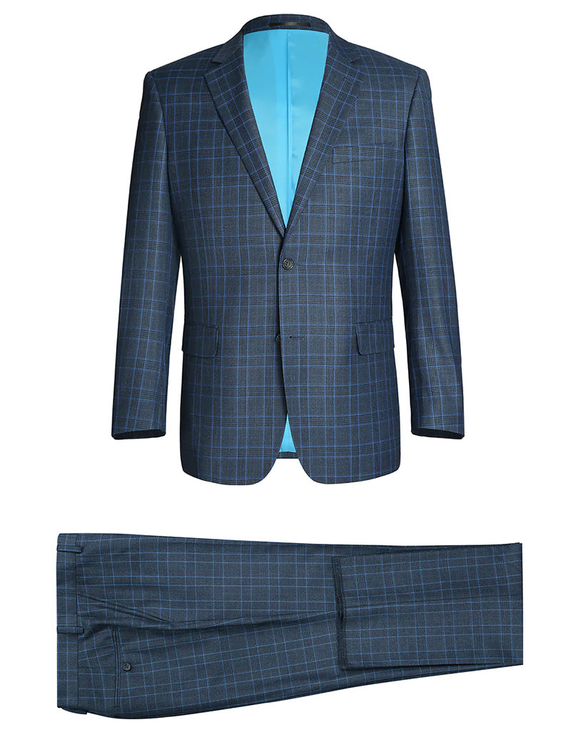 Regular Fit 2 Piece Dress Suit Windowpane in Blue