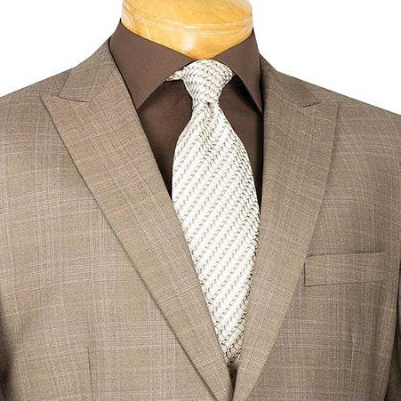 Pompey Collection - Men's Glen Plaid Dress Suit 2 Piece Regular Fit in Tan