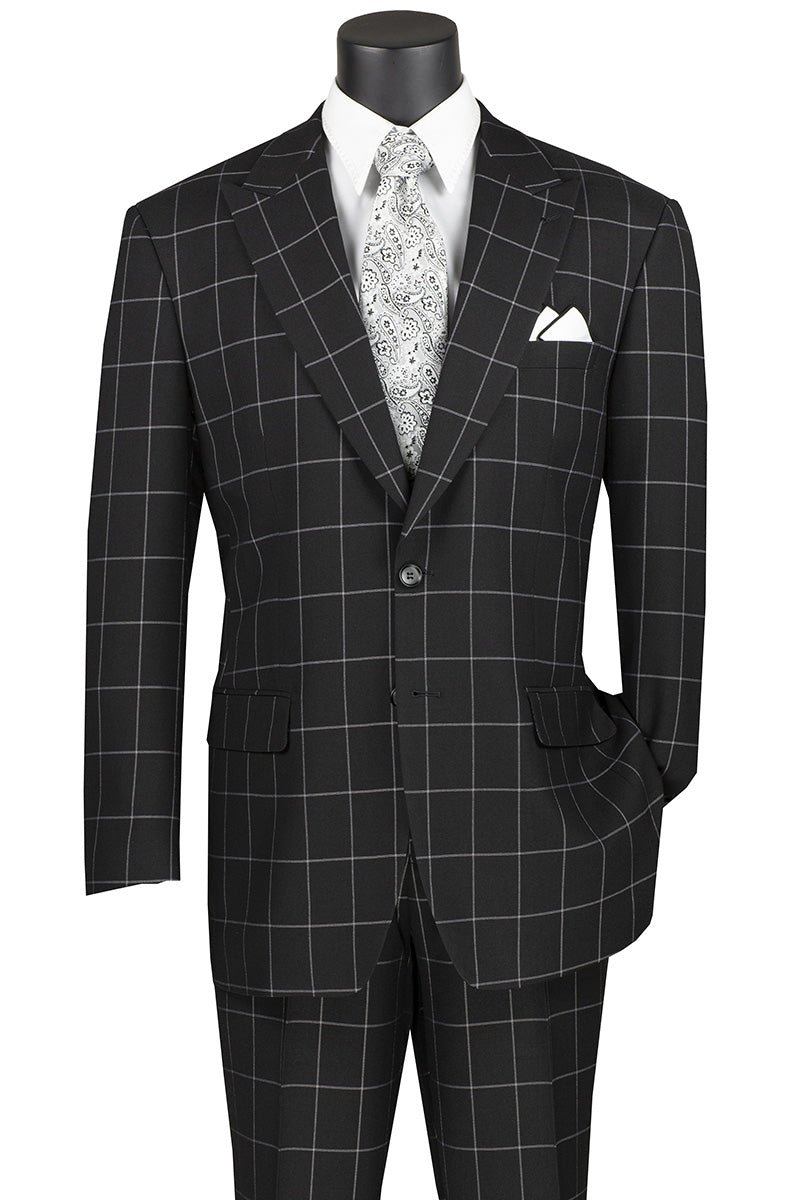 Neptune Collection - Regular Fit Windowpane Suit 2 Piece in Black