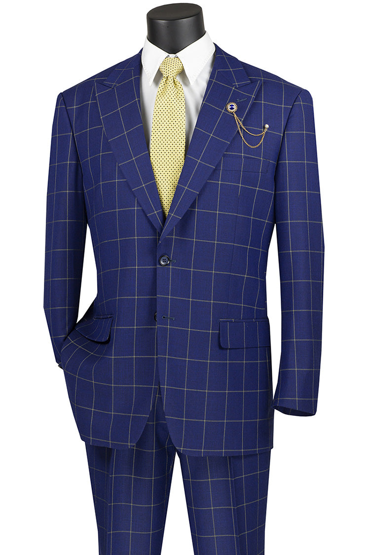Neptune Collection - Regular Fit Windowpane Suit 2 Piece in Navy