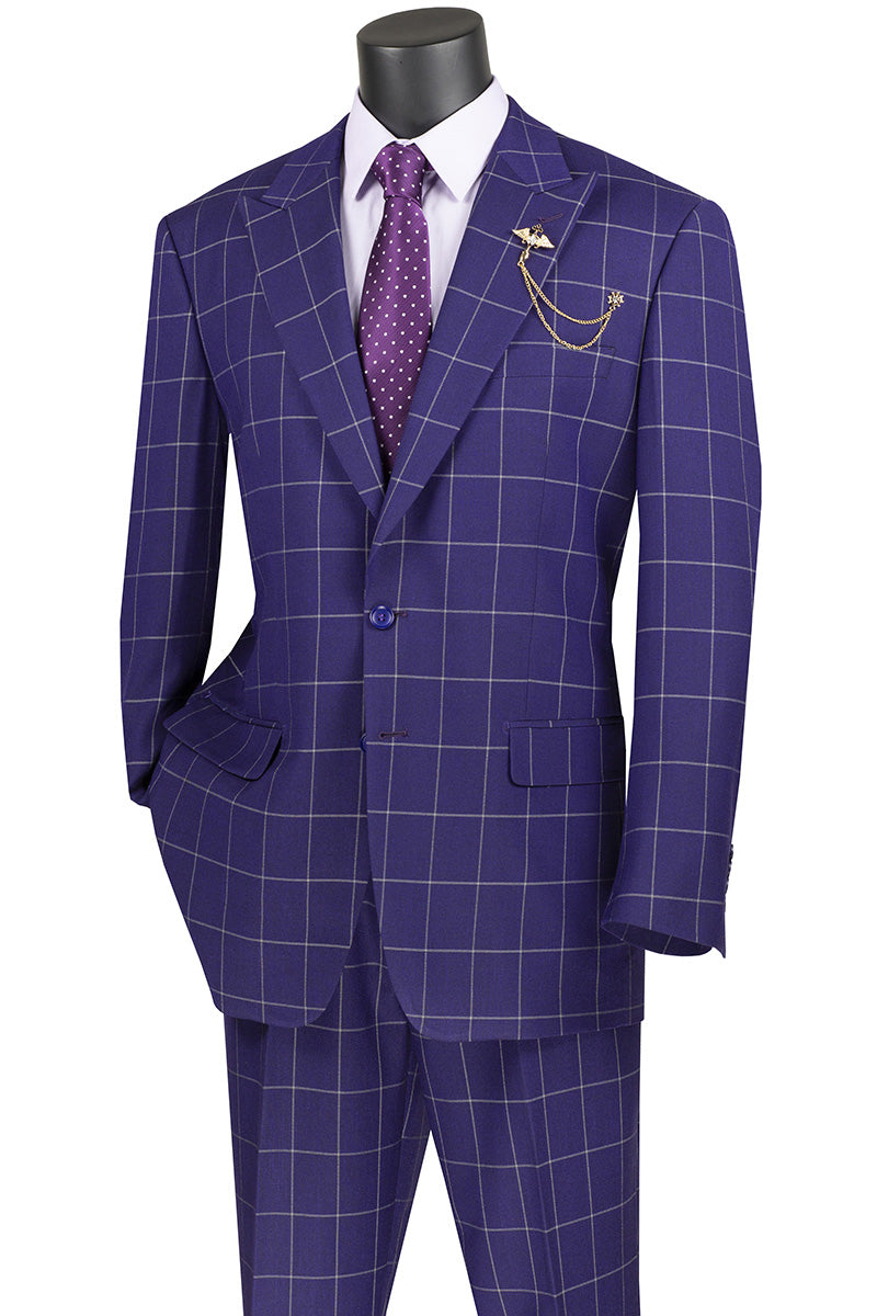 Neptune Collection - Regular Fit Windowpane Suit 2 Piece in Purple