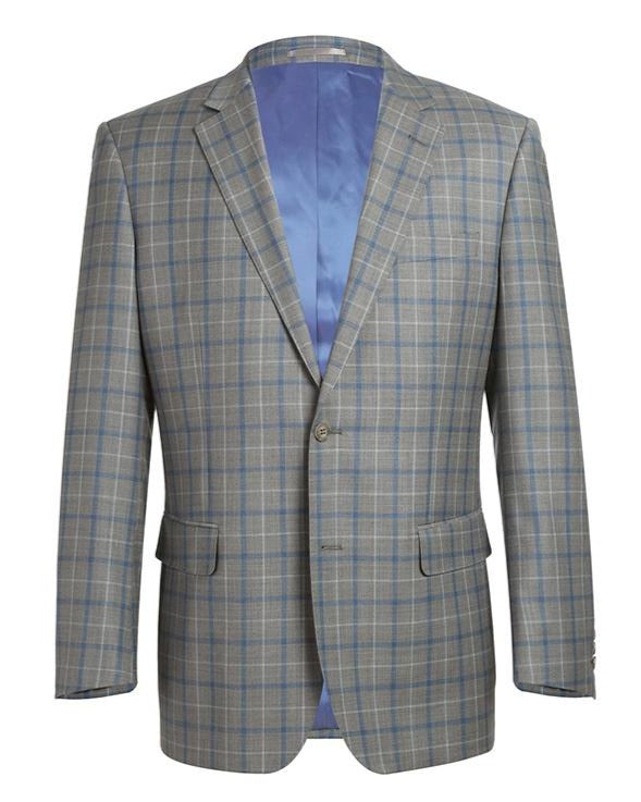 100% Wool Regular Fit 2 Piece Windowpane Dress Suit in Gray