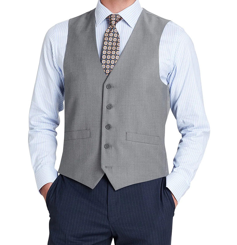 Vanderbilt Collection  - Classic Dress Vest 5 Buttons Regular Fit In Gray