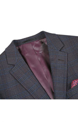 Wool Blend Plaid Pattern Regular Fit 2 Button Blazer in Burgundy