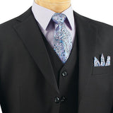 (36S) Avalon Collection - Regular Fit Men's Suit 3 Button 3 Piece Black