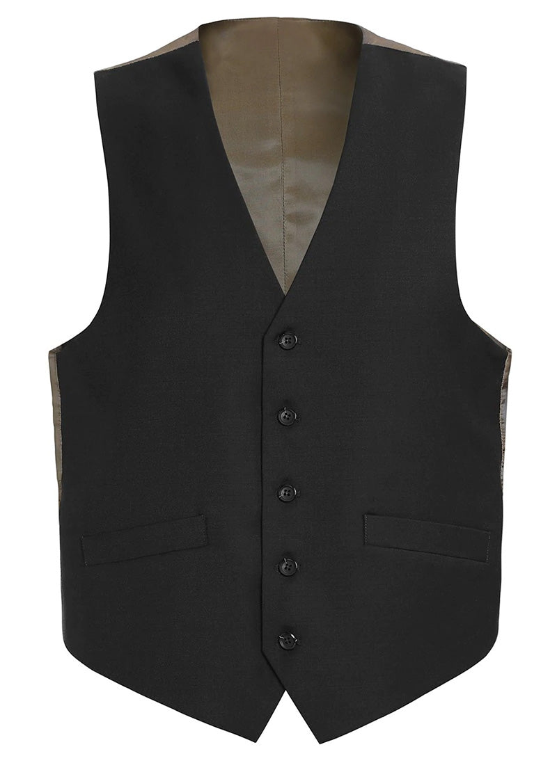Bevagna Collection - Wool Suit Dress Vest 5 Buttons Regular Fit In Black