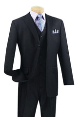 (36S) Avalon Collection - Regular Fit Men's Suit 3 Button 3 Piece Black