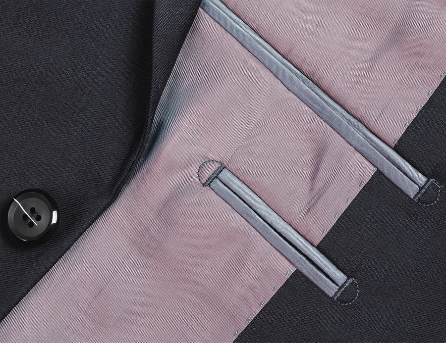 Bevagna Collection - Navy 100% Virgin Wool Regular Fit Pick Stitch 2 Piece Suit 2 Button