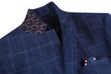 Wool and Silk Regular Fit Blazer Windowpane Pattern in Navy