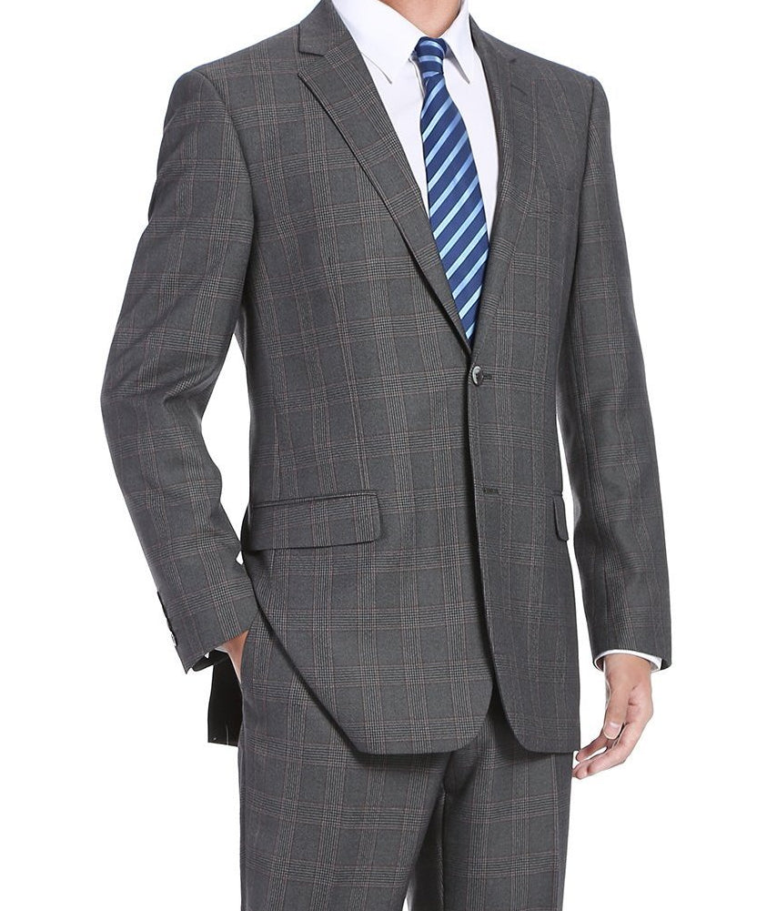 Trevi Collection - 2 Piece Suit 2 Buttons Glen Plaid Regular Fit In Gray
