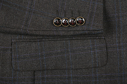100% Wool Regular Fit 2 Button Blazer Glen Plaid in Brown
