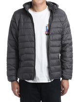 Men's Quilted Puffer Jacket with Detachable Hood in Gray