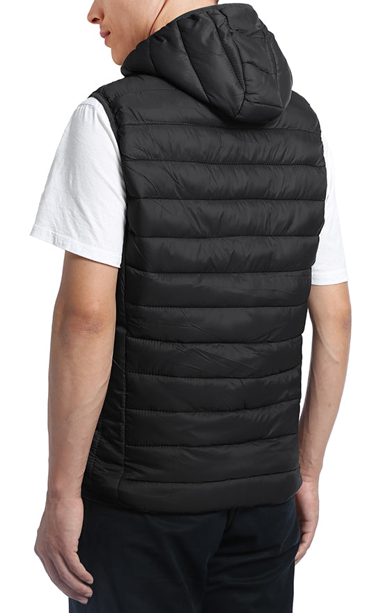 Men's Winter Quilted Puffer Vest with Detachable Hood in Black