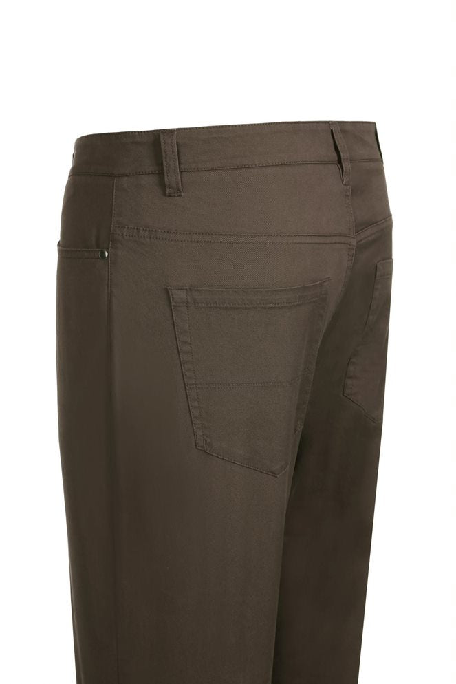 Stretch Cotton Flat Front Pants Straight Legs in Brown