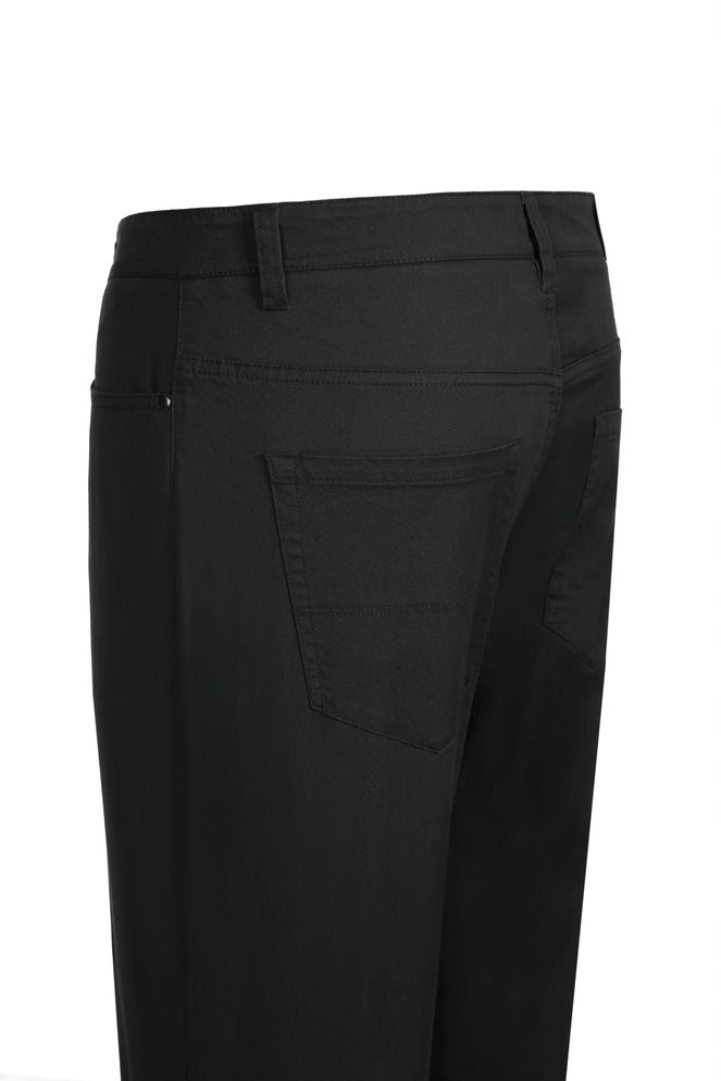 Stretch Cotton Flat Front Pants Straight Legs in Black