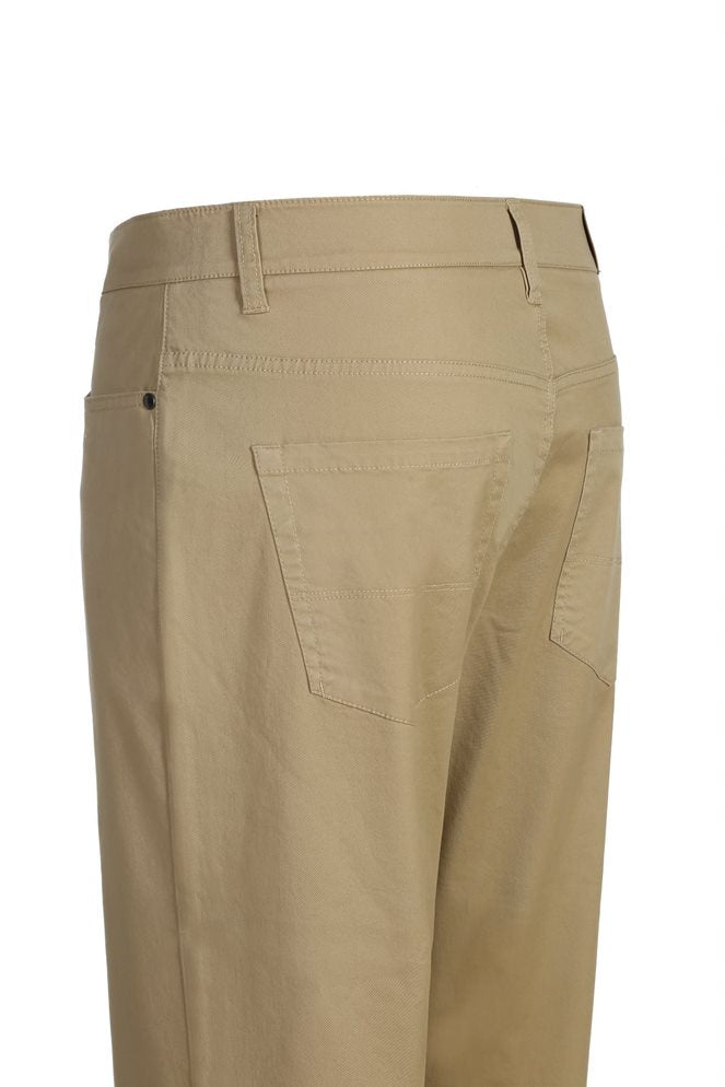 Stretch Cotton Flat Front Pants Straight Legs in Khaki