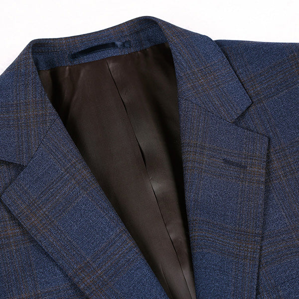 Classic Regular Fit 3-Piece Wool Stretch Checked Suits in Chocolate