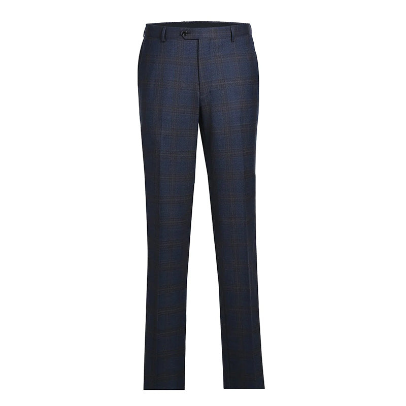 Classic Regular Fit 3-Piece Wool Stretch Checked Suits in Chocolate