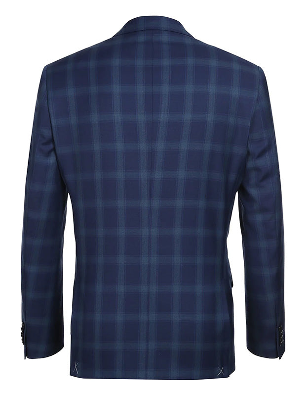 Classic Wool Regular Fit 2 Piece Checked Dress Suit in Blue