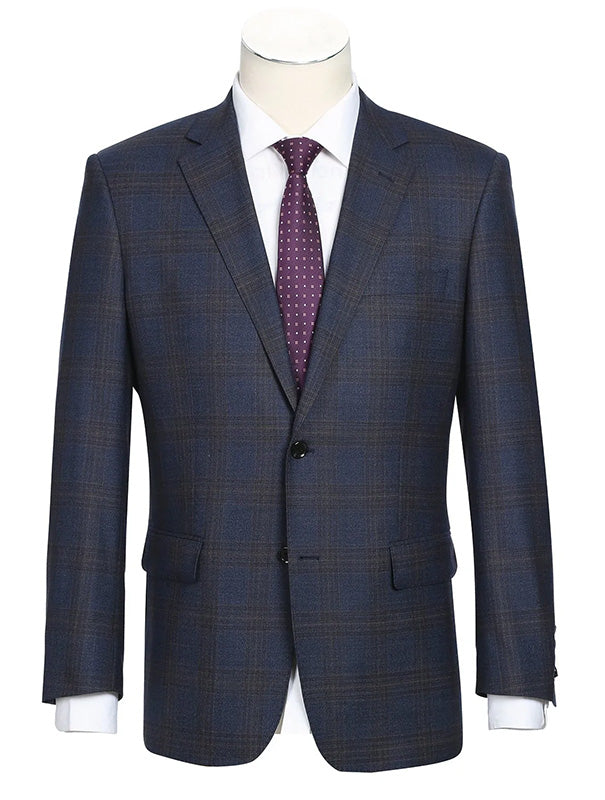 Classic Regular Fit 3-Piece Wool Stretch Checked Suits in Chocolate
