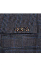 Wool Blend Plaid Pattern Regular Fit 2 Button Blazer in Burgundy