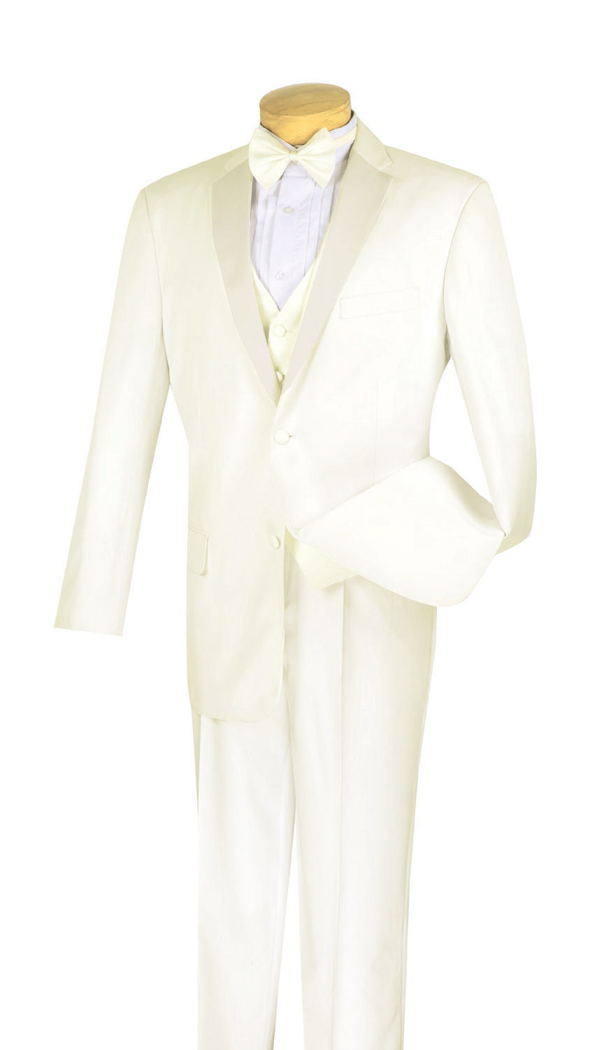 Santorini Collection - Regular Fit Ivory Tuxedo 4 Piece with Vest Bow Tie