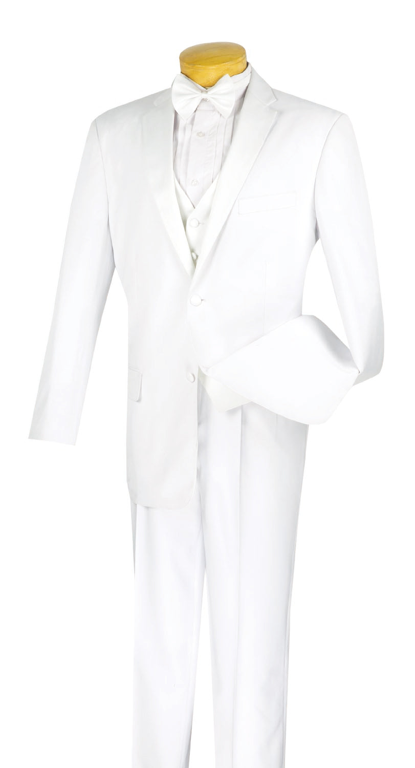 Santorini Collection - Regular Fit White Tuxedo 4 Piece with Vest and Bow Tie