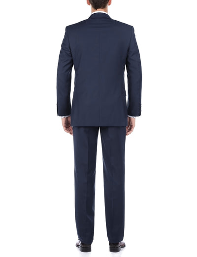 Bevagna Collection - Blue 100% Virgin Wool Regular Fit Pick Stitched 2 ...