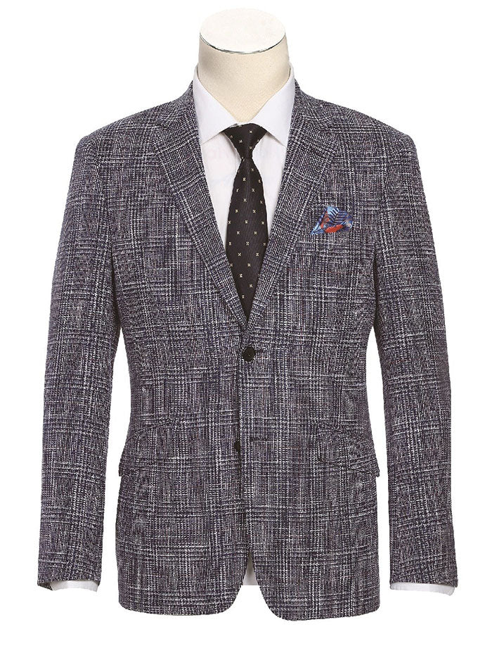 Slim Fit Stretch Wool Linen Blend Tweed Plaid Blazer