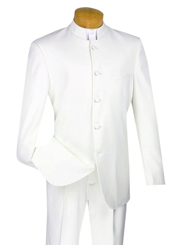 Master Collection - Regular Fit Men's 2 Piece Banded Collar Tuxedo White