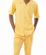 Men's 2 Piece Walking Suit Summer Short Sleeves in Canary Yellow
