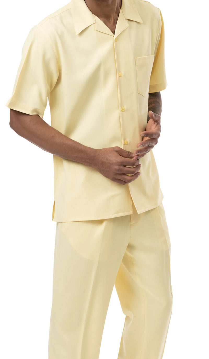 (XL/40) Men's 2 Piece Walking Suit Summer Short Sleeves in Yellow