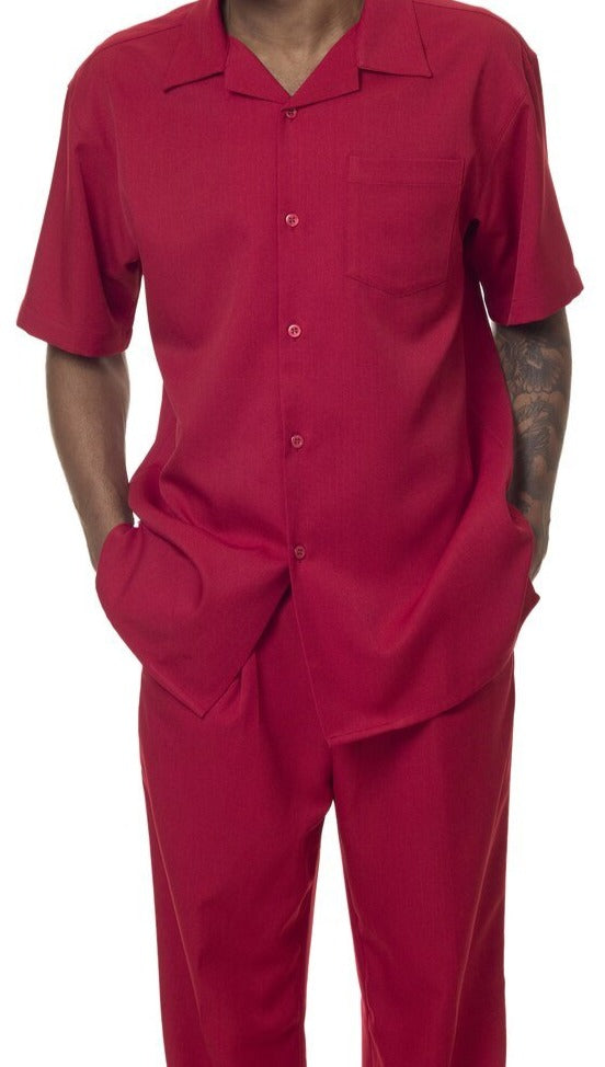 Men's 2 Piece Walking Suit Summer Short Sleeves in Red