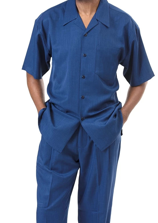 Men's 2 Piece Walking Suit Summer Short Sleeves in Sapphire