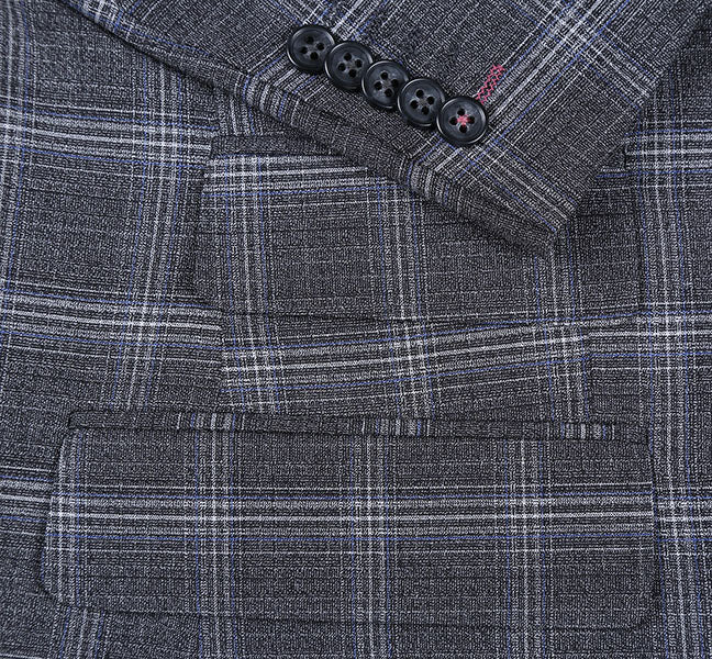 English Laundry Slim Fit Gray with White Blue Check Suit