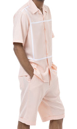 Peach Minimalist Line Design 2 Piece Short Sleeve Walking Suit with Shorts