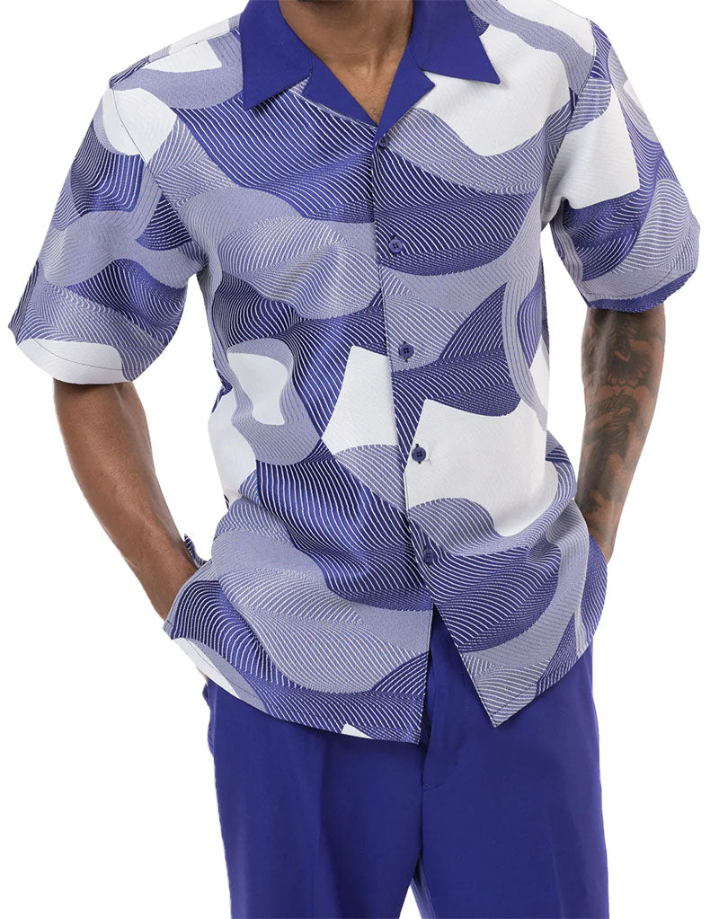 Purple Abstract Design Walking Suit 2 Piece Short Sleeve Set
