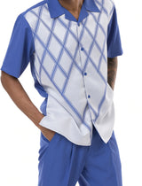 Royal Blue Criss Cross 2 Piece Short Sleeve Walking Suit with Shorts